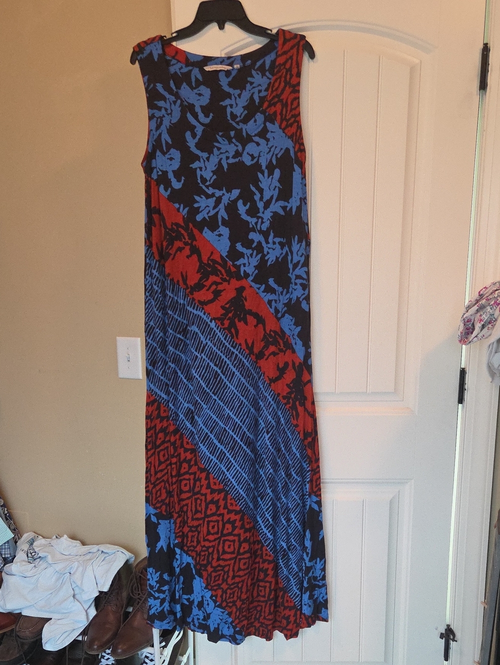 Soft Surroundings Blue and Red Patterned Maxi Dress